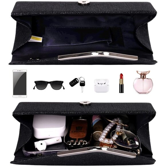 Women Black Trendy Clutch Purses Evening Fashion Envelope Cross-Body Handbags - Picture 6 of 7